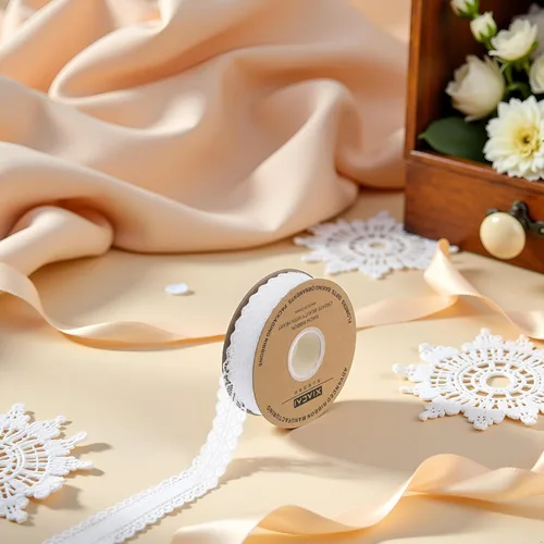Vista 4 de Cinta de encaje blanco crema de 1.2 pulgadas de ancho x 50 yardas de tela de encaje con patrón vintage, perfecta para envolver regalos