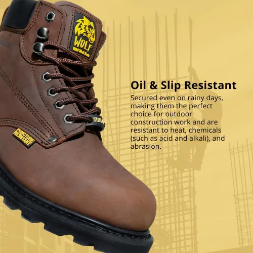 Vista 4 de Wolf Work Boot 100% Genuine Upper Leather Oil Impact Electrical Hazards Non-Slip Rubber Sole Tan Nubuck Plain Toe Padded Collar