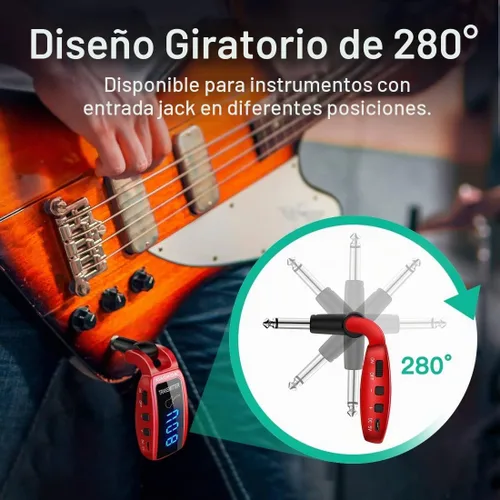 Vista 4 de Sistema inalámbrico de la guitarra, receptor recargable del transmisor de Rojo
