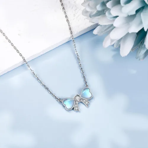 Vista 3 de YAFEINI Collar de plata de ley con hongos, búho, gato, fénix, hada, vaca, flamenco, caballo, oso de peluche, piedra lunar, regalo para el día