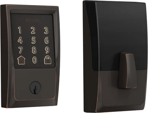 Vista 23 de Schlage - Cerradura inteligente Wi-Fi de codificación con borde Camelot en bronce envejecido