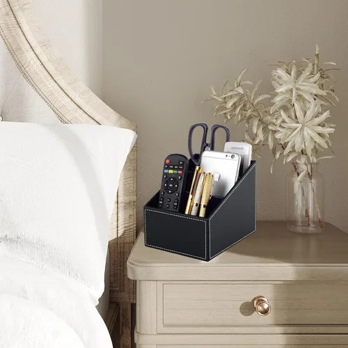 Vista 5 de Soporte para control remoto de TV con 3 compartimentos, almacenamiento de accesorios multimedia, caja de almacenamiento, estante de almacenamiento