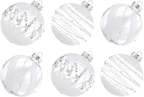 Vista 17 de XmasExp - Juego de adornos de bola de Navidad, 2.76 pulgadas, grandes, inastillables, transparentes, con brillantina, decoración de árbol de Beige