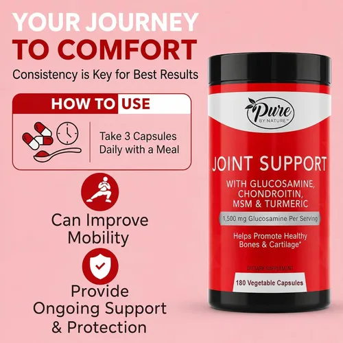 Vista 5 de Pure By Nature Glucosamina condroitina MSM cúrcuma Boswellia (suministro para 60 días) – Suplemento de apoyo articular para mujeres y hombres, apoyo