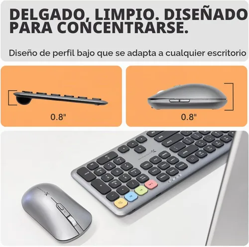 Vista 2 de X9 Combo de teclado y ratón inalámbrico Bluetooth (Bluetooth, 2.4Ghz, USB C con cable) - Teclado y ratón delgados recargables multidispositivo