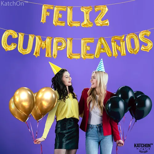 Vista 5 de KatchOn Cartel de globos dorados de cumpleaños – Decoración española de cumpleaños de 16 pulgadas