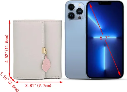 Vista 127 de UTO - Cartera pequeña RFID de piel sintética con dije de hoja, cierre de cremallera y tarjetero.