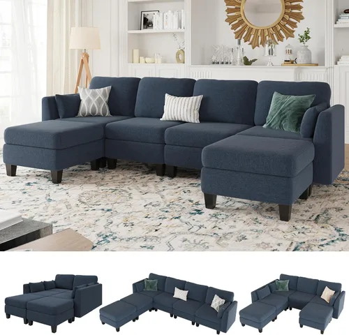 Vista 20 de Sofá seccional con sofá cama, sofá modular de 6 plazas, cómodos sofás seccionales convertibles, sofás convertibles con otomanos, sofás seccionales