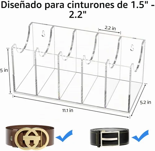 Vista 3 de FEMELI - Organizador de cinturón de acrílico para armario, caja de almacenamiento de cinturón de 5 ranuras