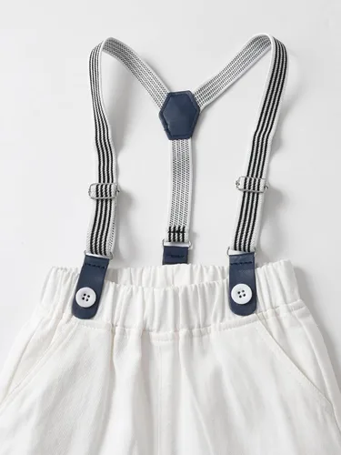 Vista 12 de Conjunto de pantalones para bebé, camisa de manga larga + pantalones + corbatín + tirantes, trajes de caballero para niños pequeños