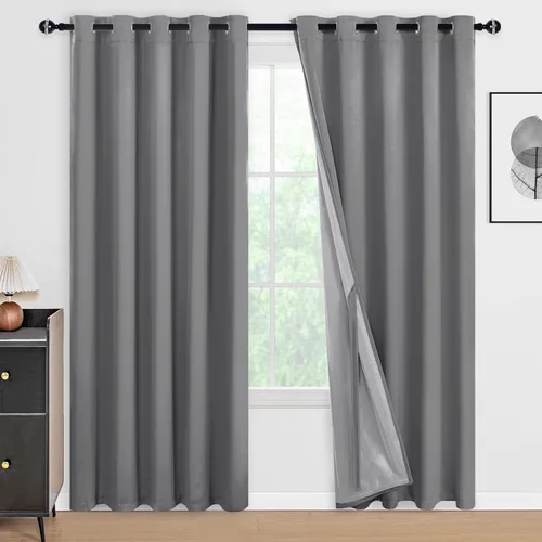 Vista 130 de DWCN - Cortinas 100% opacas para dormitorio con forro negro, cortinas de ventana de doble capa con aislamiento térmico que oscurecen toda la Azul