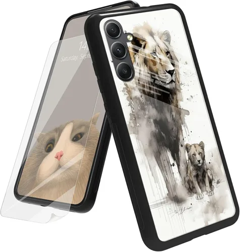 Vista 25 de Funda para Samsung Galaxy A12 5G con protector de pantalla, parte trasera de vidrio templado + TPU de silicona suave que absorbe los golpes