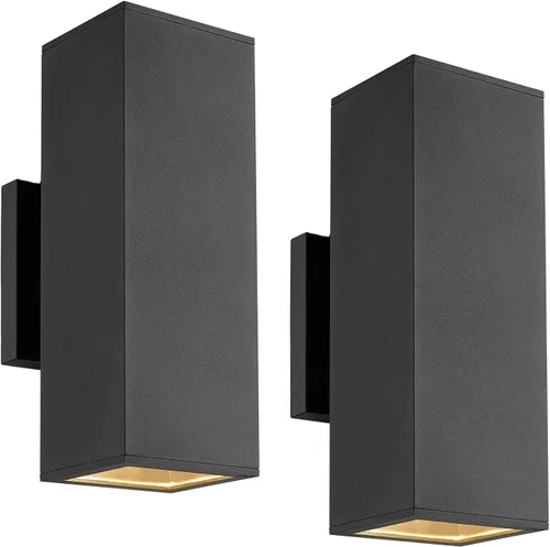 Vista 10 de harriet Luces de porche modernas para exteriores, cubierta de aluminio impermeable IP64 y vidrio templado, aplique de pared rectangular arriba/abajo