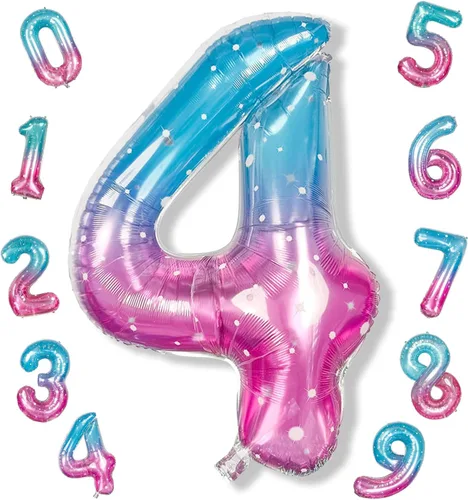 Vista 113 de Globos de Sirena Número 0 de 40 Pulgadas, Juego de Globos de Números Grandes Morado Verde Azulado Arcoíris 0-9, Globos de Números de Papel