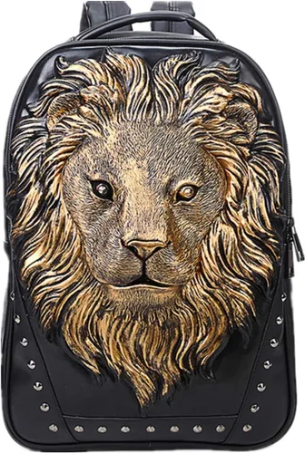Vista 10 de Berchirly Mochilas de viaje con cabeza de león en 3D para mujer, mochila de 10.2 in-negro
