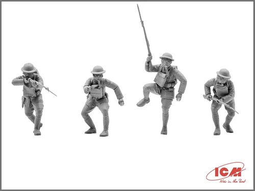 Vista 3 de ICM 35704 - Kit de modelado de figuras militares de plástico Infantería estadounidense en máscaras de gas (1918) (4 figuras) - Escala 1:35