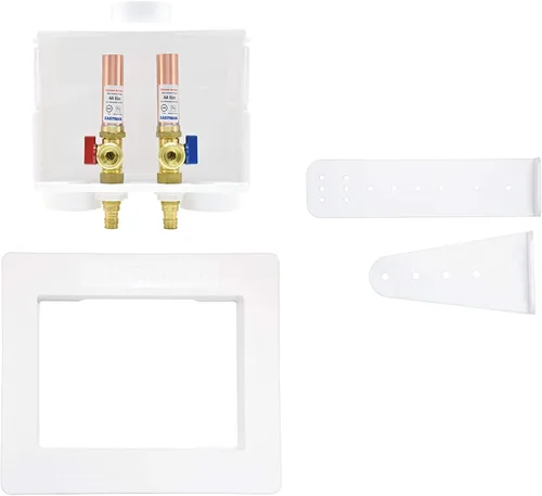 Vista 5 de Eastman Caja de salida de lavadora de doble drenaje con conexión PEX de 1/2 pulgada con pararrayos de martillo y válvulas de bola de cuarto