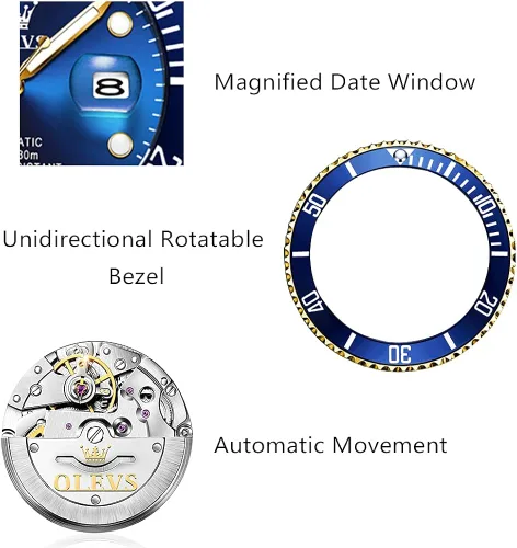 Vista 5 de Reloj automático de viento automático para hombre, reloj de lujo de acero inoxidable con fecha, reloj clásico impermeable con bisel giratorio