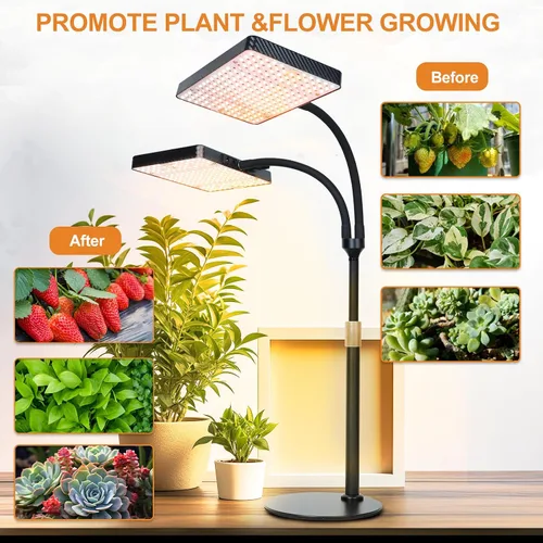 Vista 8 de FECiDA Luz de crecimiento de escritorio de 2 cabezales de 50 W, luces de cultivo de mesa para plantas de interior de espectro completo, temporizador