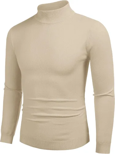 Vista 23 de COOFANDY Suéter de cuello alto falso para hombre, ajuste delgado, informal, básico, suéter térmico de punto 01-Negro