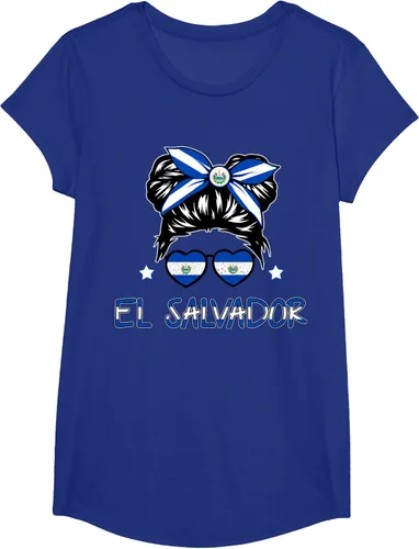 Vista 21 de Camiseta de El Salvador para Niñas Bandera Patrimonio Hispano Salvadoreño