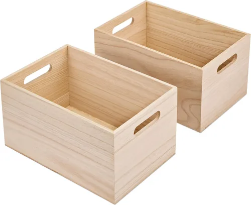 Vista 2 de Sorbus Cajas de madera sin terminar, contenedores organizadores, caja de madera para almacenamiento organizador de despensa, armario, artes