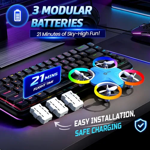 Vista 7 de Holy Stone Mini dron HS180 LED para niños principiantes, cuadricóptero RC con 3 baterías de vuelo de 21 minutos, fácil de volar, inicio con una
