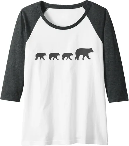 Vista 9 de Mama Bear Camiseta de béisbol raglán de tres cachorros para el día de la madre, Negro, S