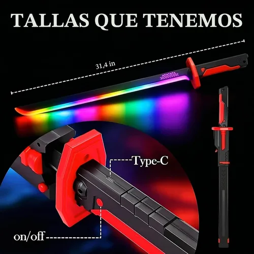 Vista 7 de Juguete de sable de luz RGB con efecto de niebla de humo, sable de luz de neón de 7 colores, efectos de sonido y detección de impacto, espada