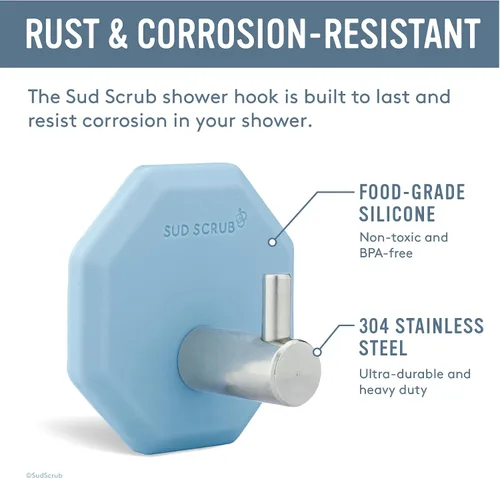 Vista 5 de Sud Scrub® Gancho de ducha antimicrobiano, ganchos autoadhesivos para pared de ducha, ganchos de pared extraíbles resistentes, ganchos para colgar