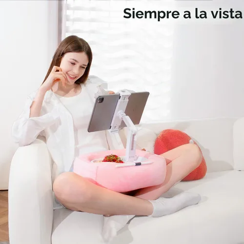 Vista 8 de Soporte de almohada para tableta, soporte ajustable para Kindle con 2 cuencos para aperitivos, soporte ajustable para iPad de 360° para cama