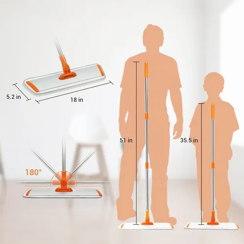 Vista 5 de Trapeador plano de microfibra húmedo-seco con mango ajustable de acero inoxidable de 51 pulgadas, 4 almohadillas reutilizables para trapear húmedo