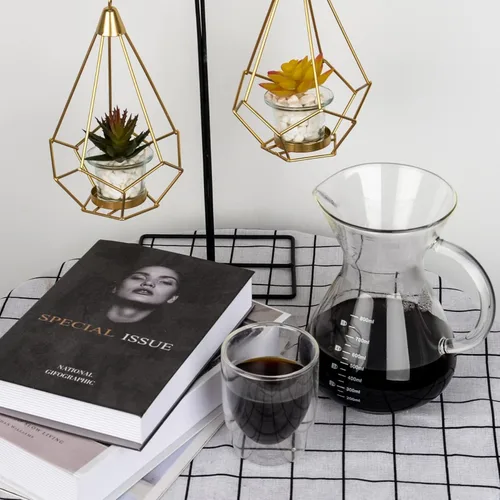 Vista 4 de T-mark Cafetera vertida con filtro reutilizable de acero inoxidable de doble capa, jarra de café de vidrio sin BPA de 13.5 fl oz/14oz, cafetera
