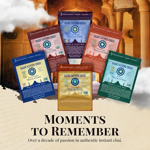 Vista 8 de Blue Lotus Chai - Golden Masala Flavor Chai - Hace 17 tazas - 0.5 onzas Masala Spiced Chai Powder con especias orgánicas - Té indio instantáneo sin