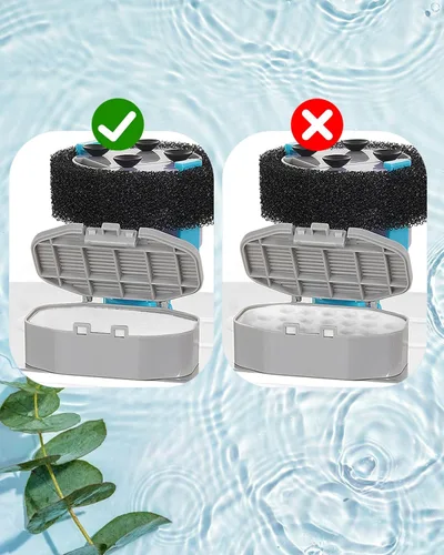 Vista 6 de Paquete de 8 filtros de fuente de agua para gatos con 8 esponjas de prefiltro para fuente de agua de 3.2L/108 onzas, repuesto de filtro de fuente