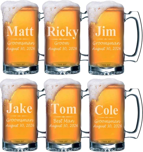 Vista 10 de My Personal Memories Juego de 4, juego de 8 y más tazas de cerveza grabadas personalizadas de padrinos de boda de 16 onzas, regalos personalizados