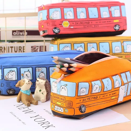 Vista 2 de JHTPSLR Estuche para lápices de alta calidad, con diseño de caricaturas, autobús urbano, estuche grande de lona con cremallera, organizador