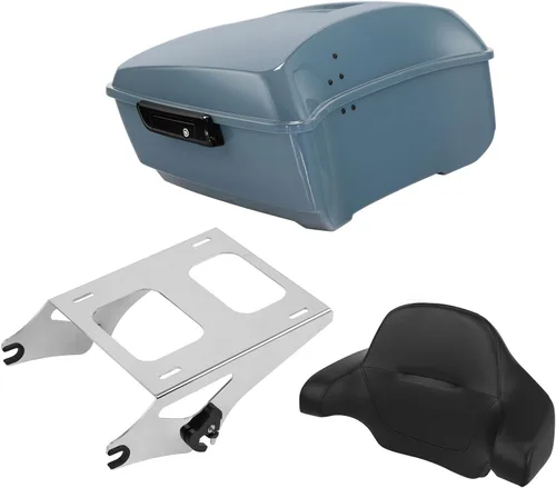 Vista 43 de TCT-MOTORPARTS Atlas Silver Metálico Maletero de Viaje Modificado con Respaldo y Montaje en Rack Adecuado para Harley Touring 14-25 Street Glide