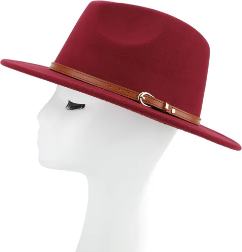 Vista 8 de Melesh. - Sombrero de fieltro clásico, de ala ancha y cinturón con hebilla, tipo Fedora.