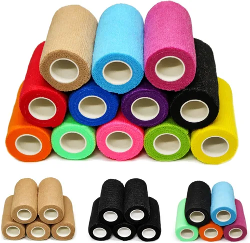 Vista 13 de OZER Paquete de 12 rollos de vendaje autoadhesivo de 2 pulgadas x 5 yardas, cinta elástica autoadhesiva para estiramiento atlético, deportes Colorido