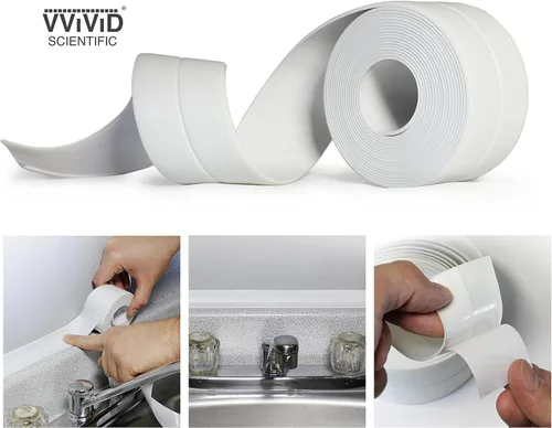 Vista 2 de VViViD Rollo de cinta selladora de calafateo impermeable blanca adhesiva para despegar y pegar (1 rollo)