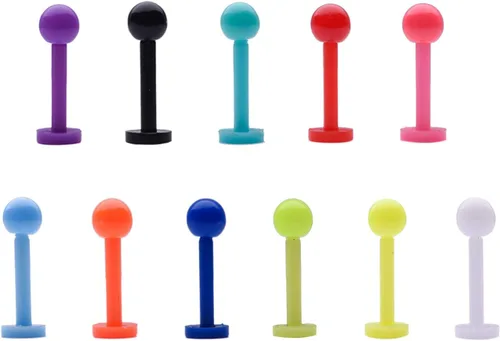 Vista 15 de D.Bella Aretes de cartílago transparente, 16 piezas de 0.63 oz de acrílico transparente Bioflex Tragus Retener, labio, nariz, labret oreja, hélice