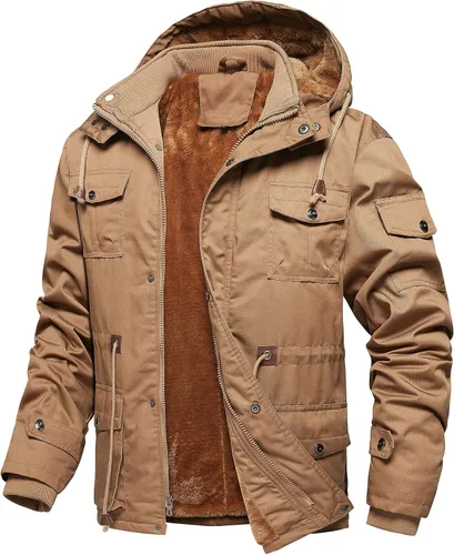 Vista 9 de Chaquetas gruesas de invierno para hombre, con forro polar, chaquetas gruesas con capucha, chaquetas de trabajo, abrigo de algodón militar