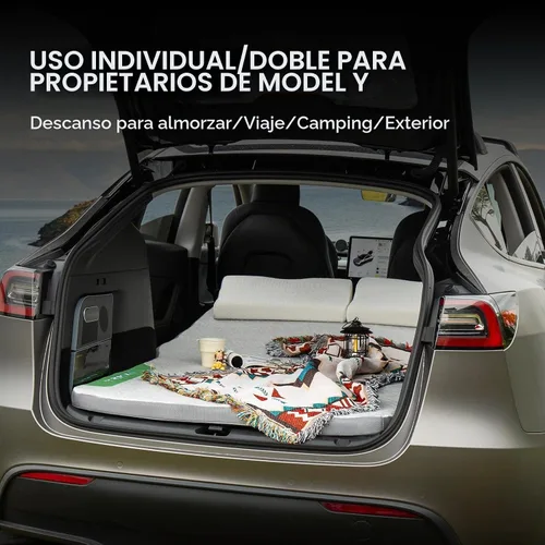 Vista 5 de Tesla Model Y - Colchón de espuma viscoelástica de rebote lento para Tesla Model Y, almohadilla de dormir Tesla con modo individual/doble, uso en 4