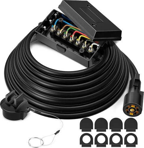 Vista 9 de Cable trailer con enchufe de 7 entradas alineadas para tareas pesadas con una caja de conexión de 7 entradas. 8 pies, a prueba de agua de MICTUNING.