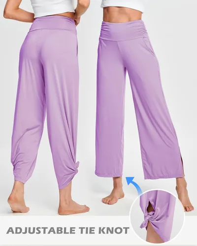 Vista 3 de HARTPOR Pantalones de yoga de pierna ancha para mujer, pantalones palazzo, pantalones casuales de cintura alta, pantalones de pijama cómodos