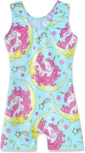 Vista 84 de HOZIY Leotardos de gimnasia para niñas, trajes de ciclismo con patrón adorable brillante