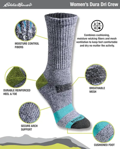 Vista 2 de Eddie Bauer Calcetines altos Dura Dri Moisture Control Crew para mujer