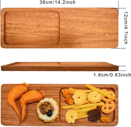 Vista 2 de Linwnil Bandeja rectangular de madera para servir de 14.2 x 4.7 pulgadas, diseño ondulado, para decoración del hogar y entretenimiento, perfecta