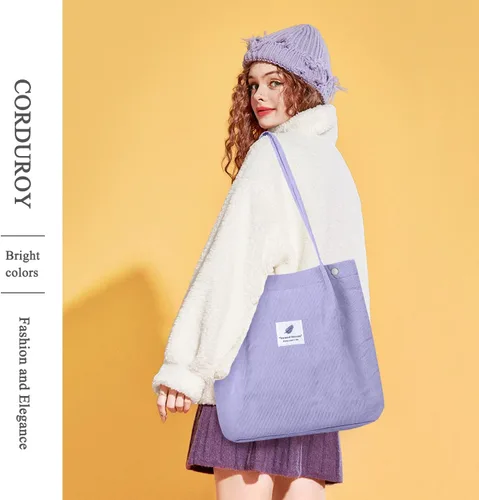 Vista 6 de Bolsas de pana para mujeres y niñas, bolsa de pana de gran capacidad, reutilizable, con bolsillos interiores
